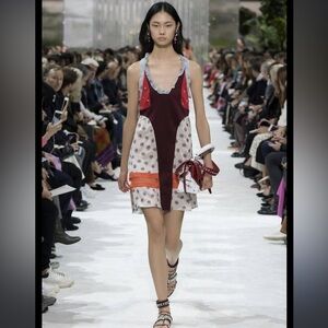 VALENTINO Runway silver red floral racer back high low dress size 38 XS NEW